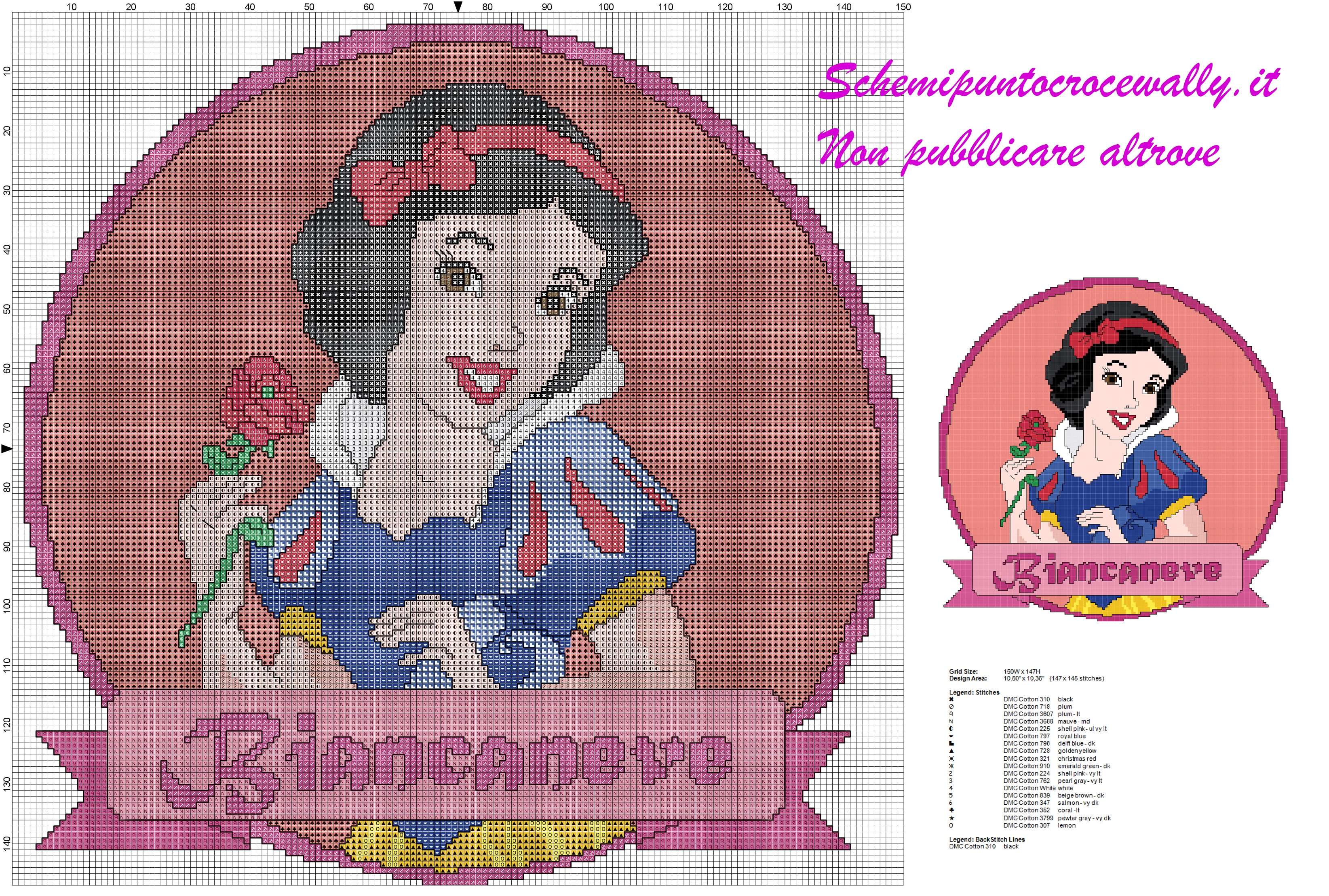 schema punto croce gratis principessa disney biancaneve per cuscino