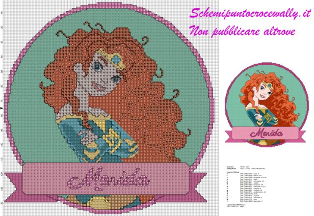 schema punto croce gratis principessa disney merida per cuscino