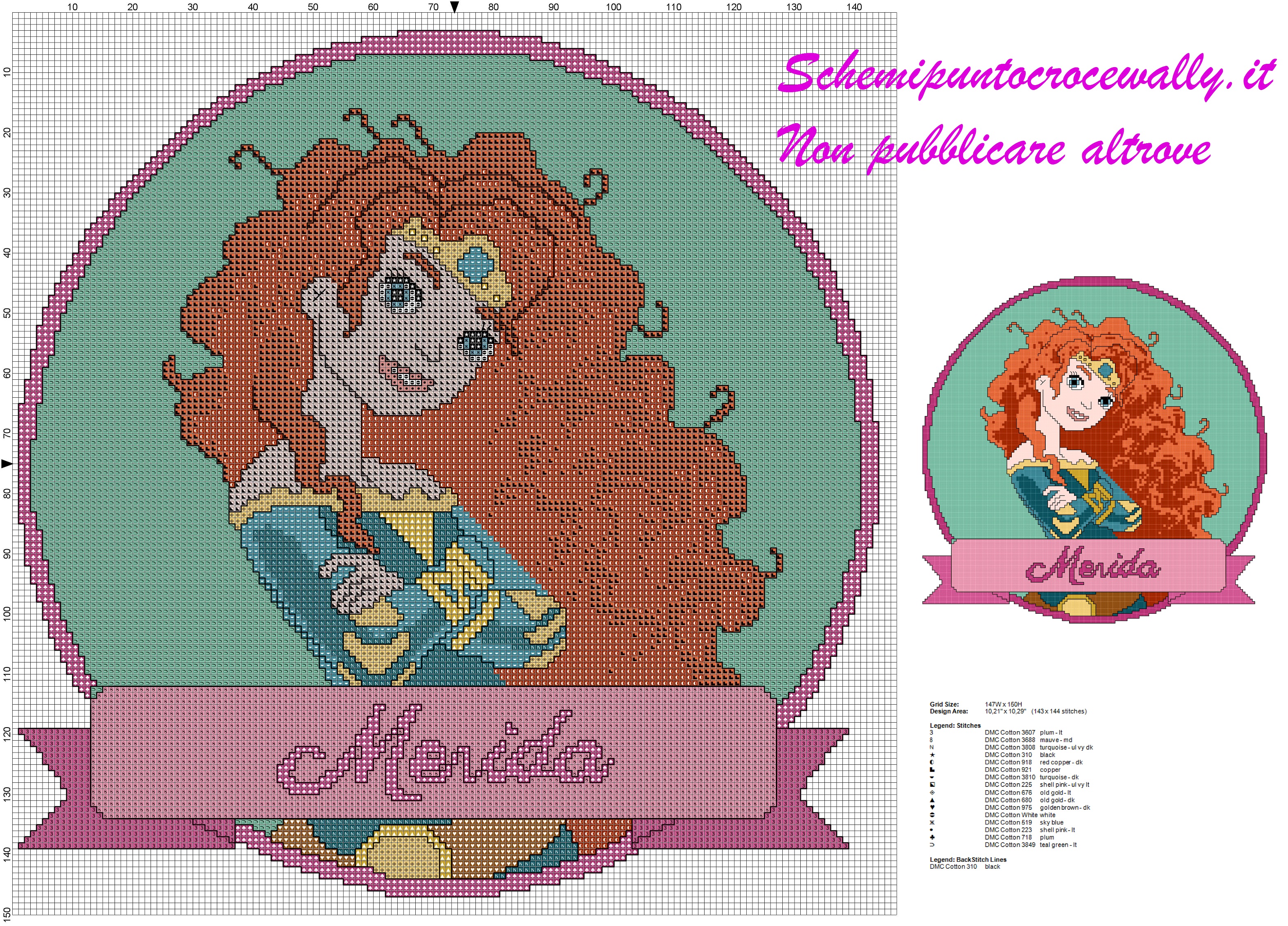 schema punto croce gratis principessa disney merida per cuscino