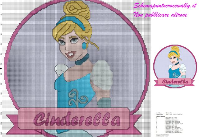 schema punto croce gratis principesse disney cinderella per cuscino