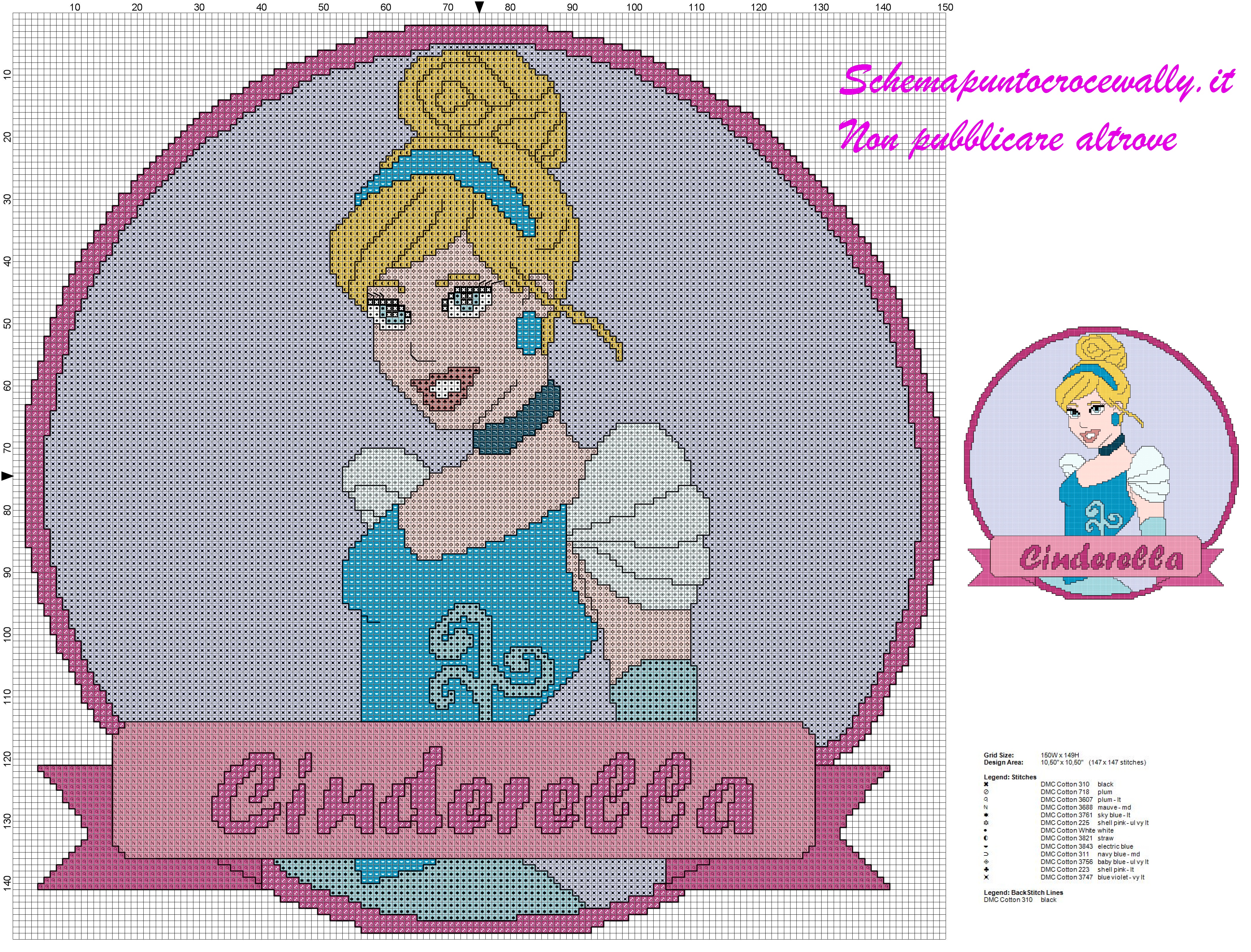 schema punto croce gratis principesse disney cinderella per cuscino