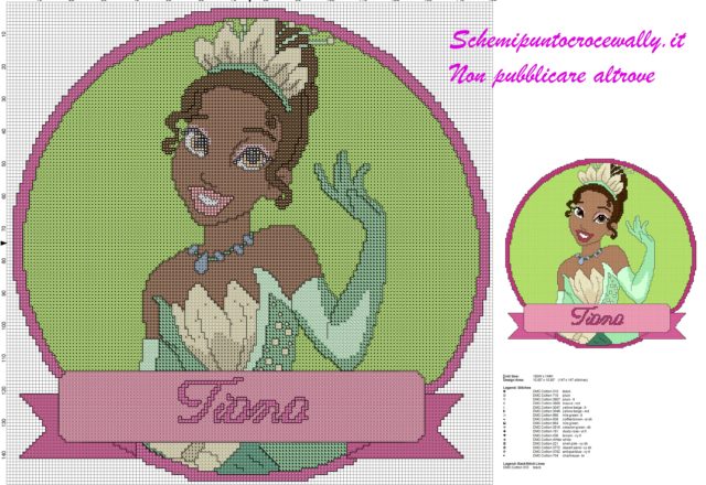 schema punto croce gratis principesse disney tiana per cuscino