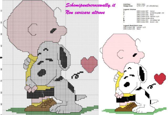 schema punto croce gratis snoopy abbraccia charlie brown