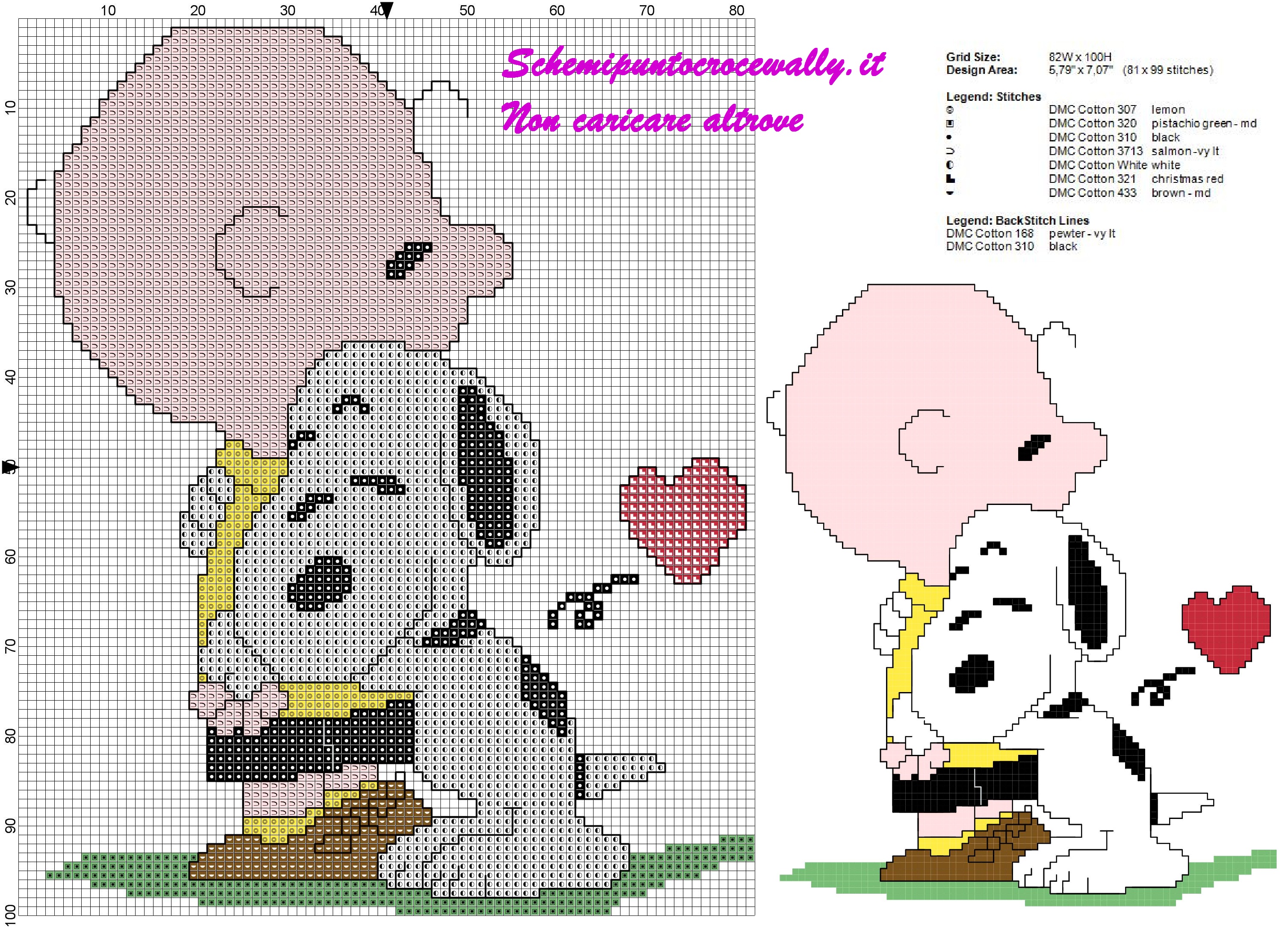 schema punto croce gratis snoopy abbraccia charlie brown