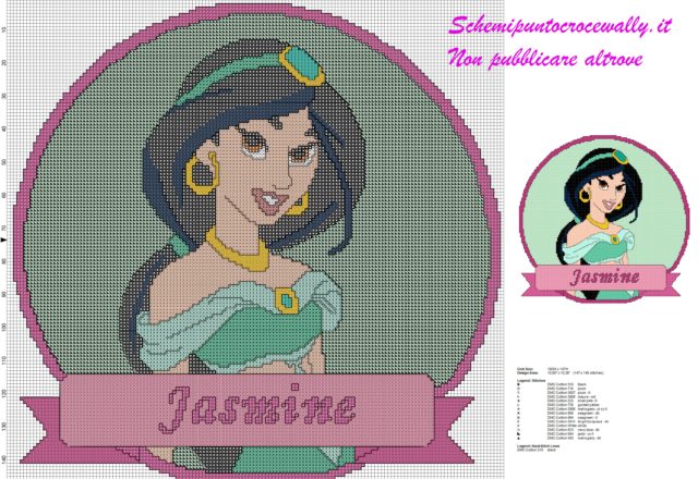 schema punto croce jasmine principesse disney per cuscino