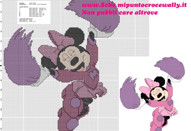 schema punto croce minnie con pon pon cheerleader