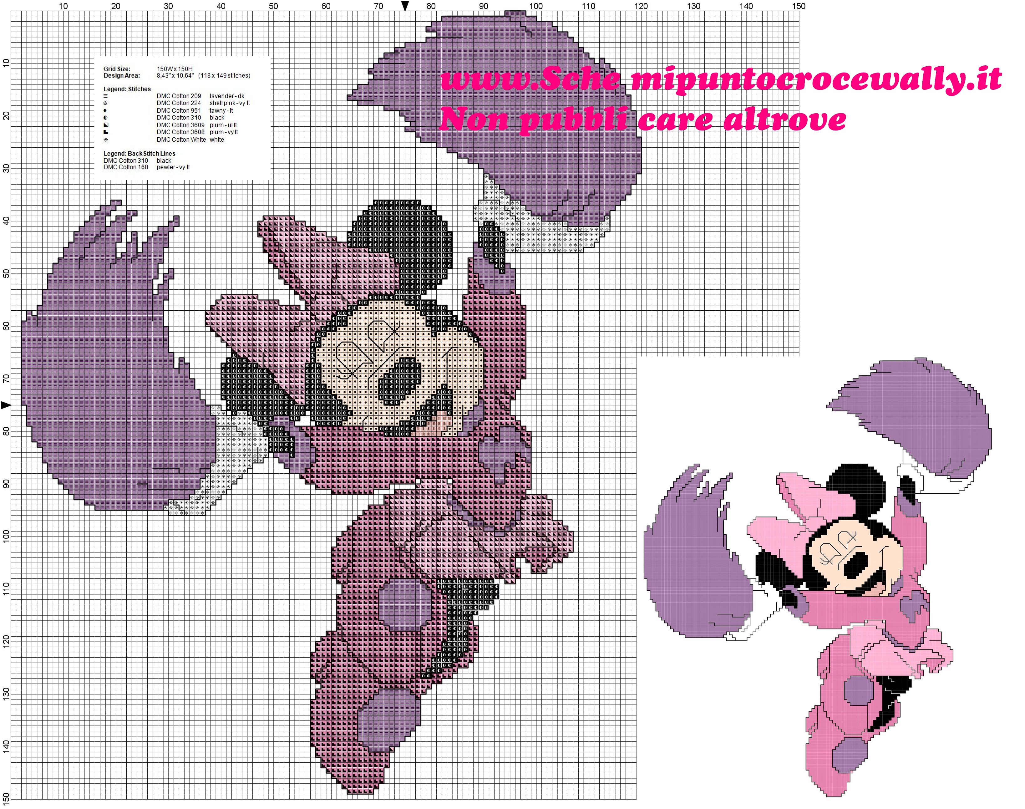 schema punto croce minnie con pon pon cheerleader