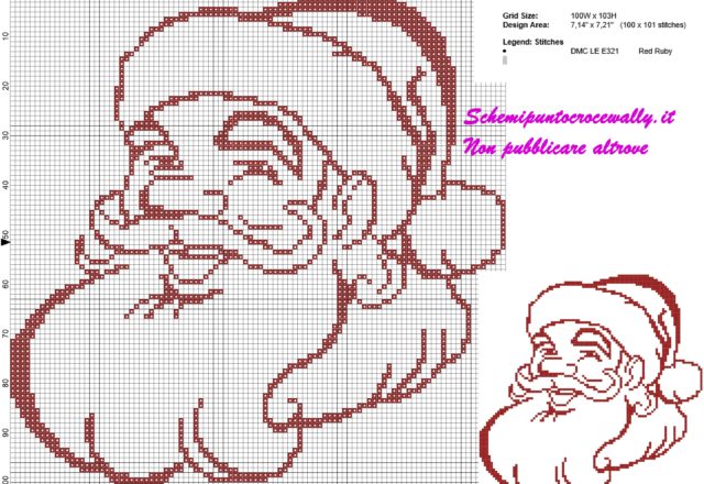 schema punto croce monocolore volto di babbo natale