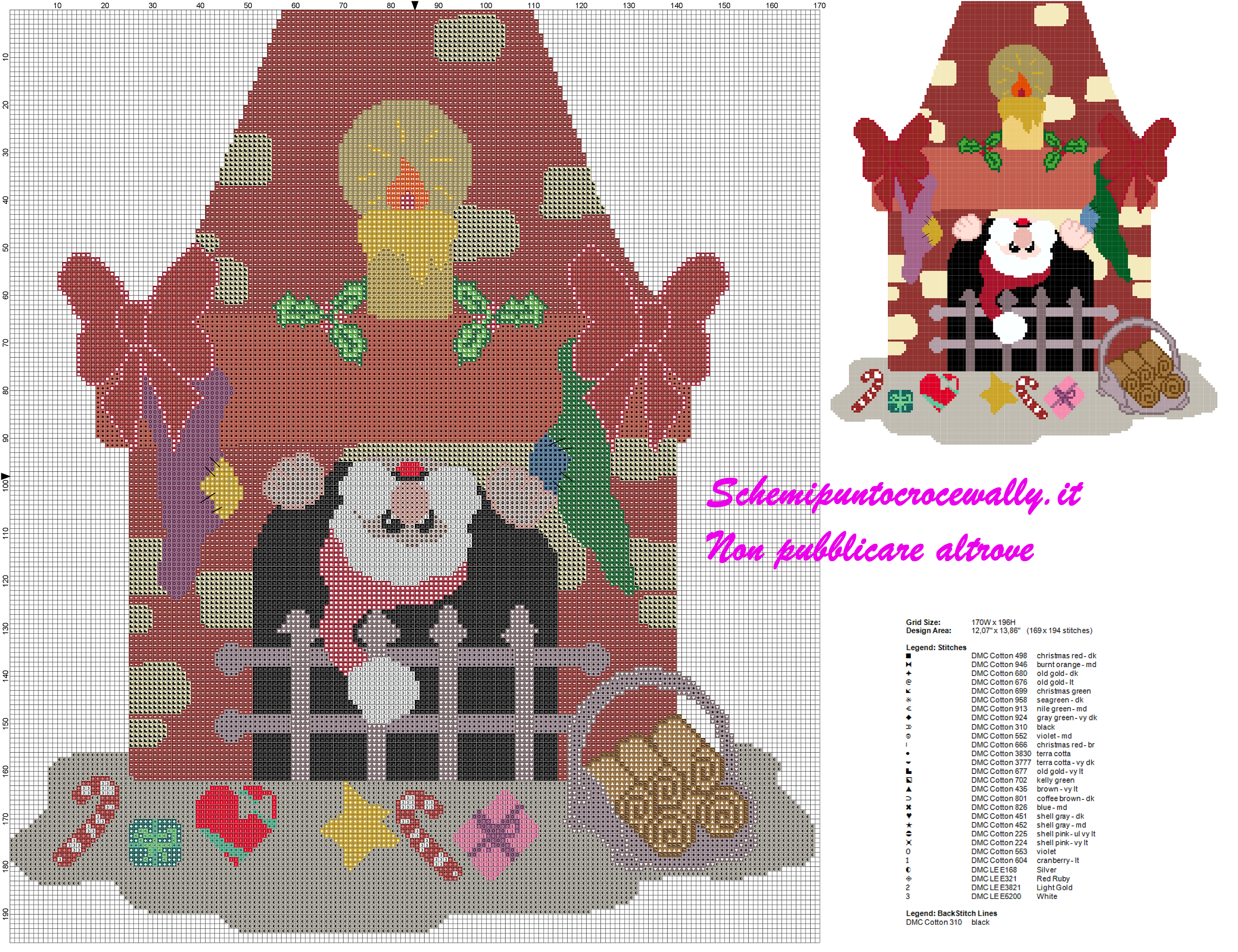 schema punto croce natalizio babbo natale che scende dal camino