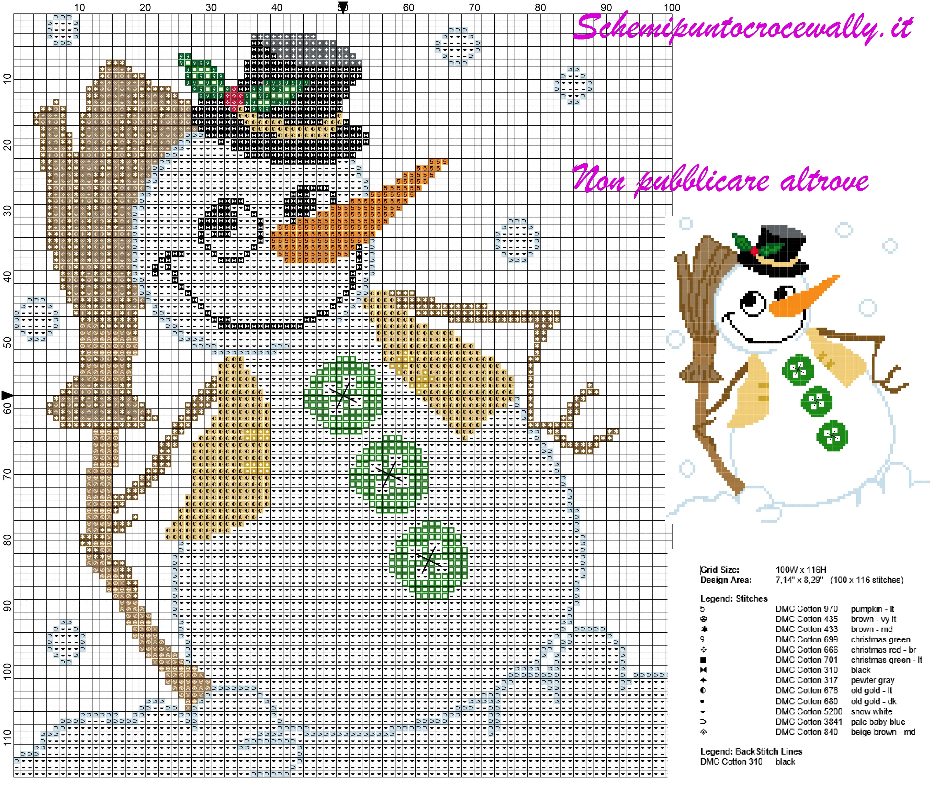 schema punto croce natalizio con simpatico pupazzo di neve