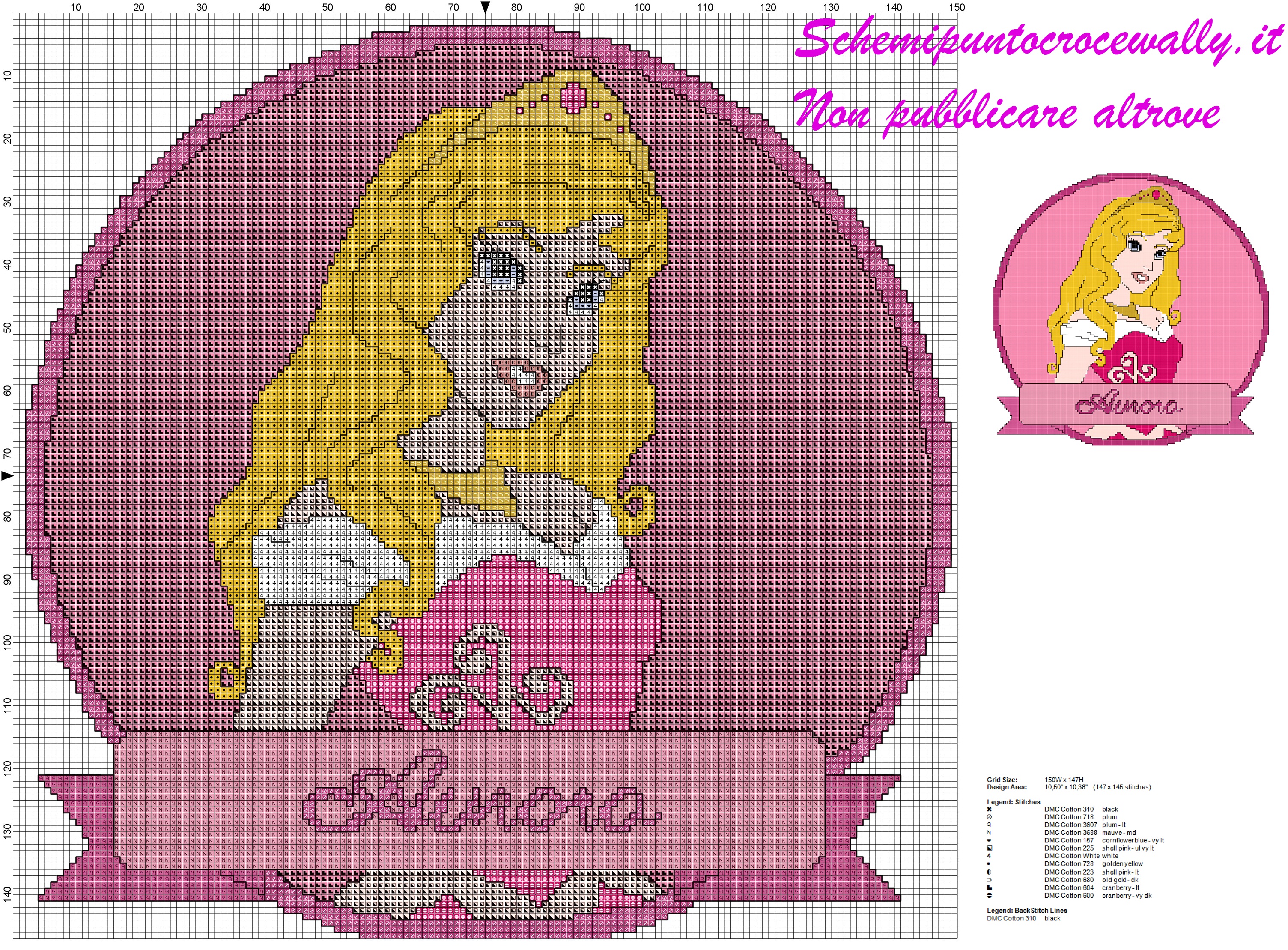 schema punto croce principessa disney aurora per cuscino