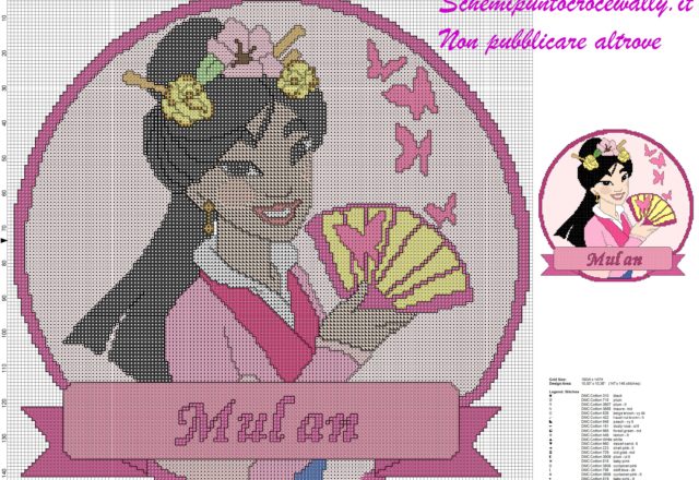 schema punto croce principessa disney mulan per cuscino