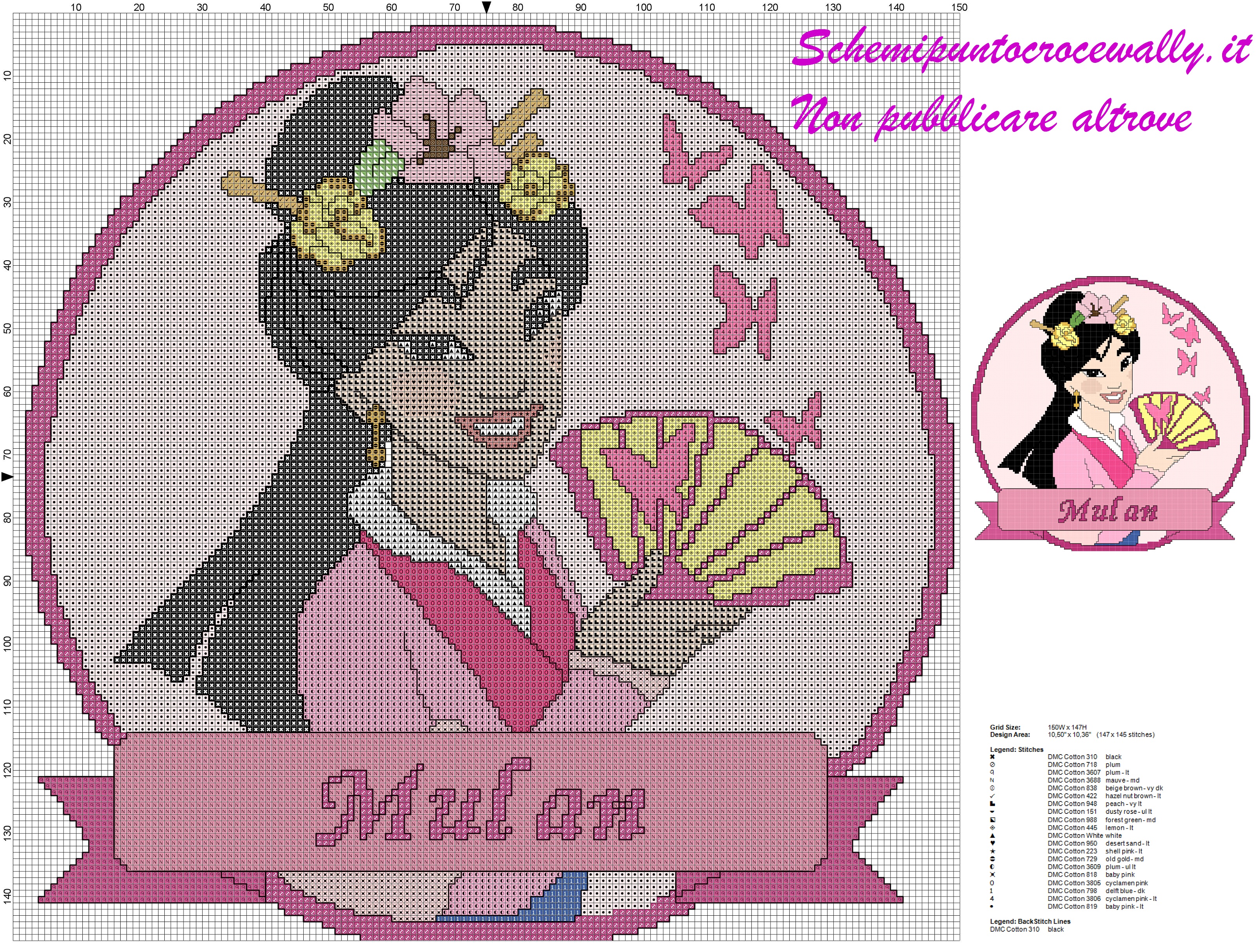 schema punto croce principessa disney mulan per cuscino