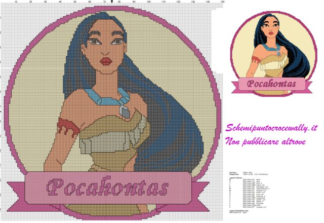 schema punto croce principessa disney pocahontas per cuscino