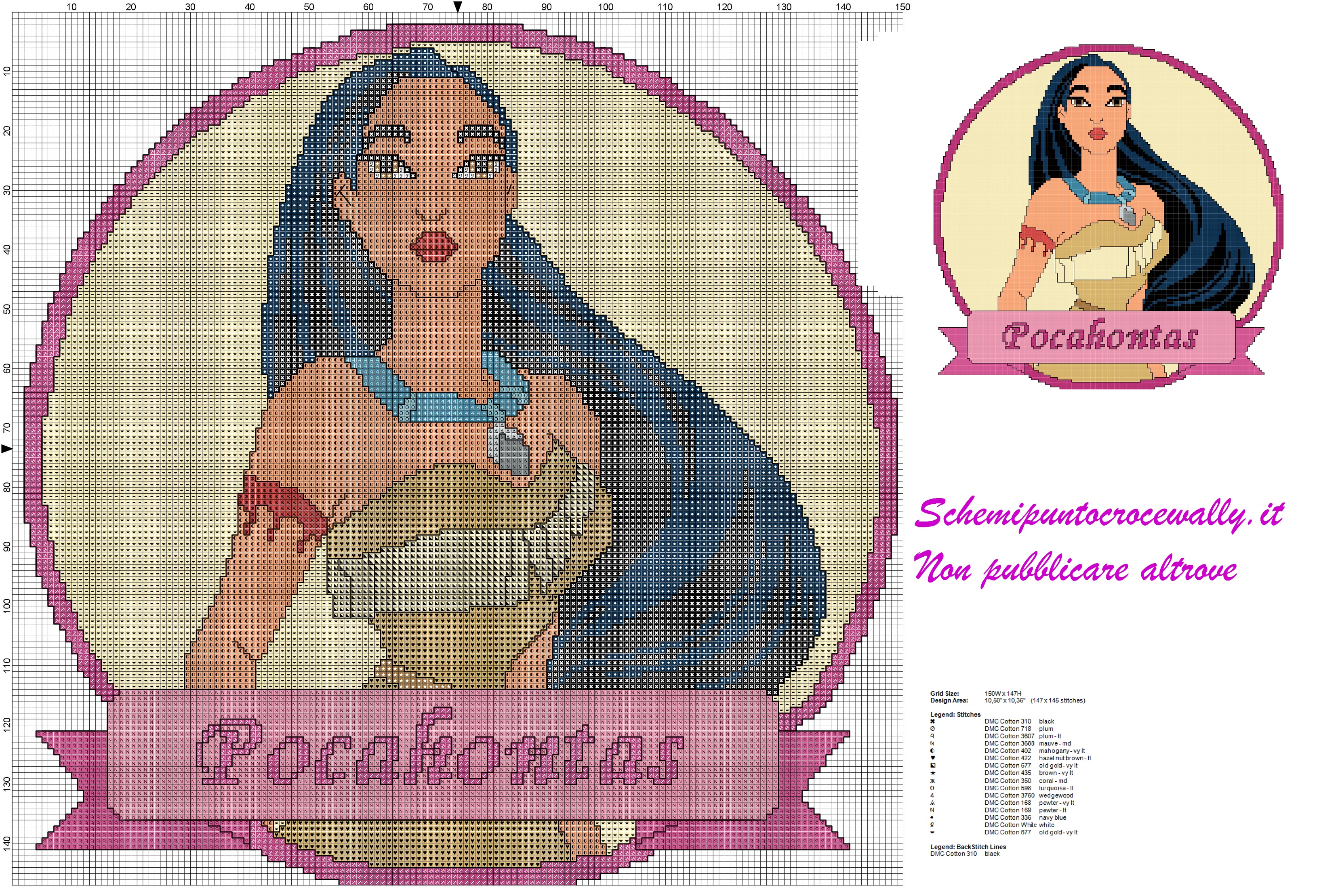 schema punto croce principessa disney pocahontas per cuscino