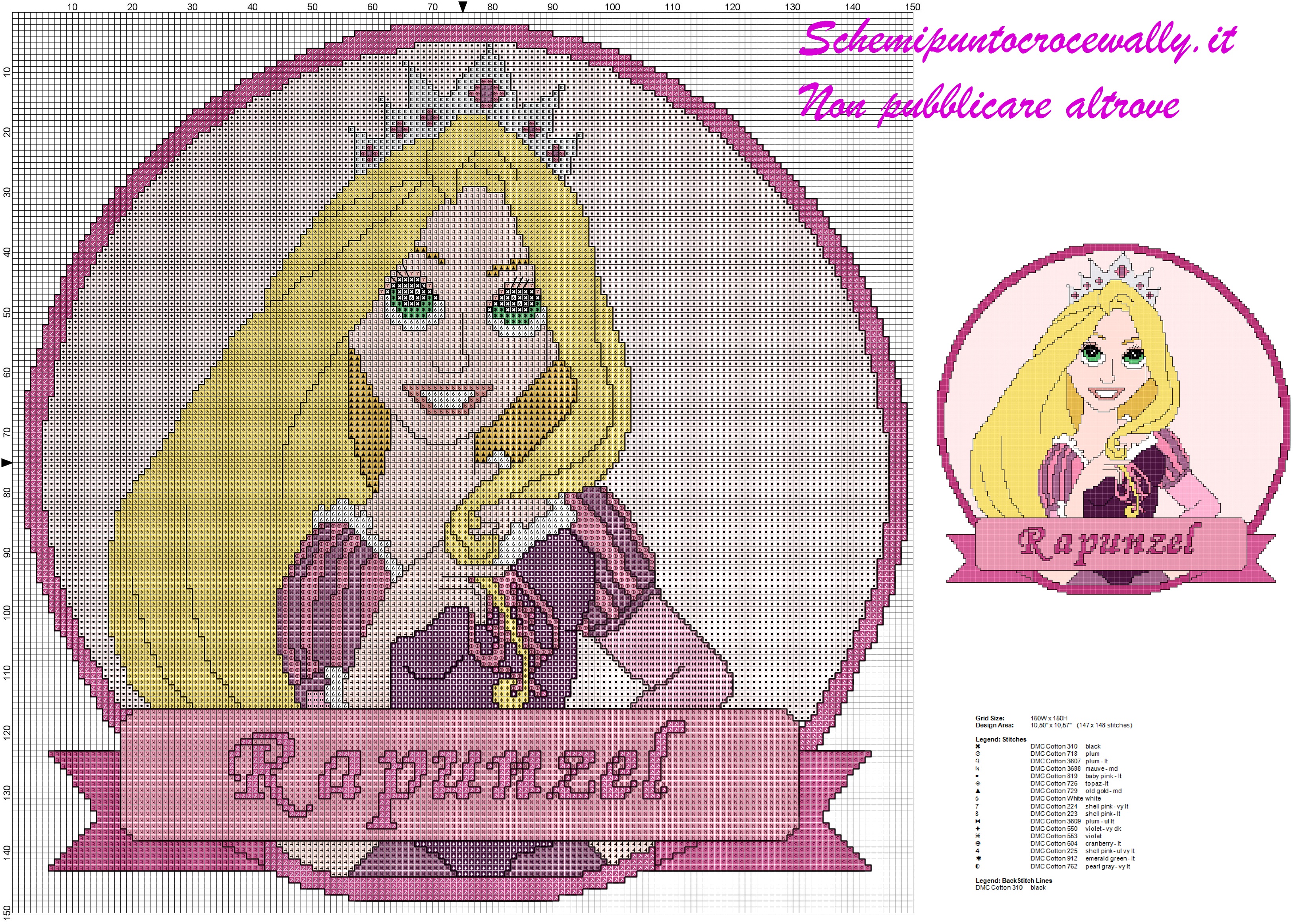 schema punto croce principesse disney rapunzel