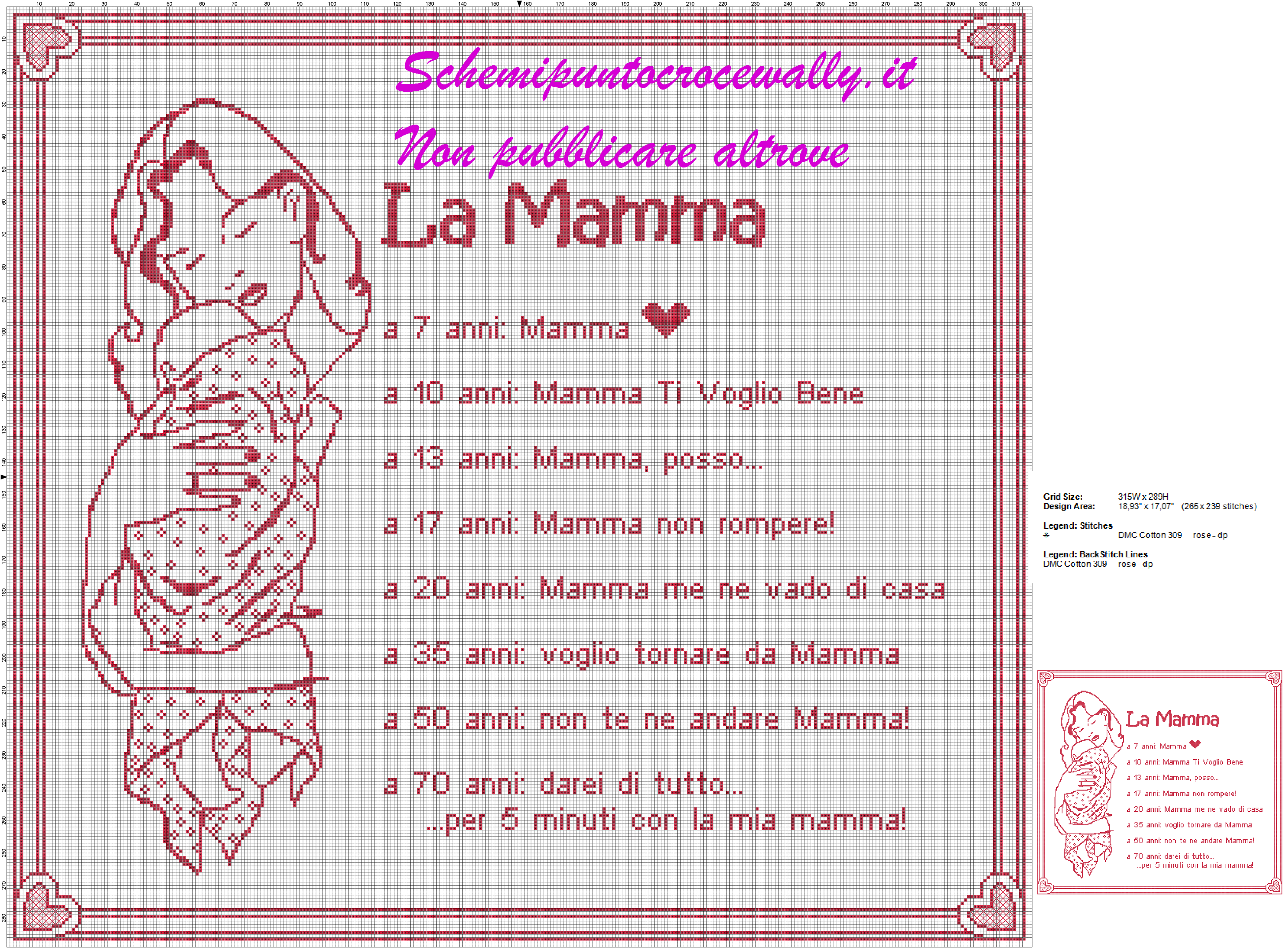 schema punto croce quadretto con poesia della mamma