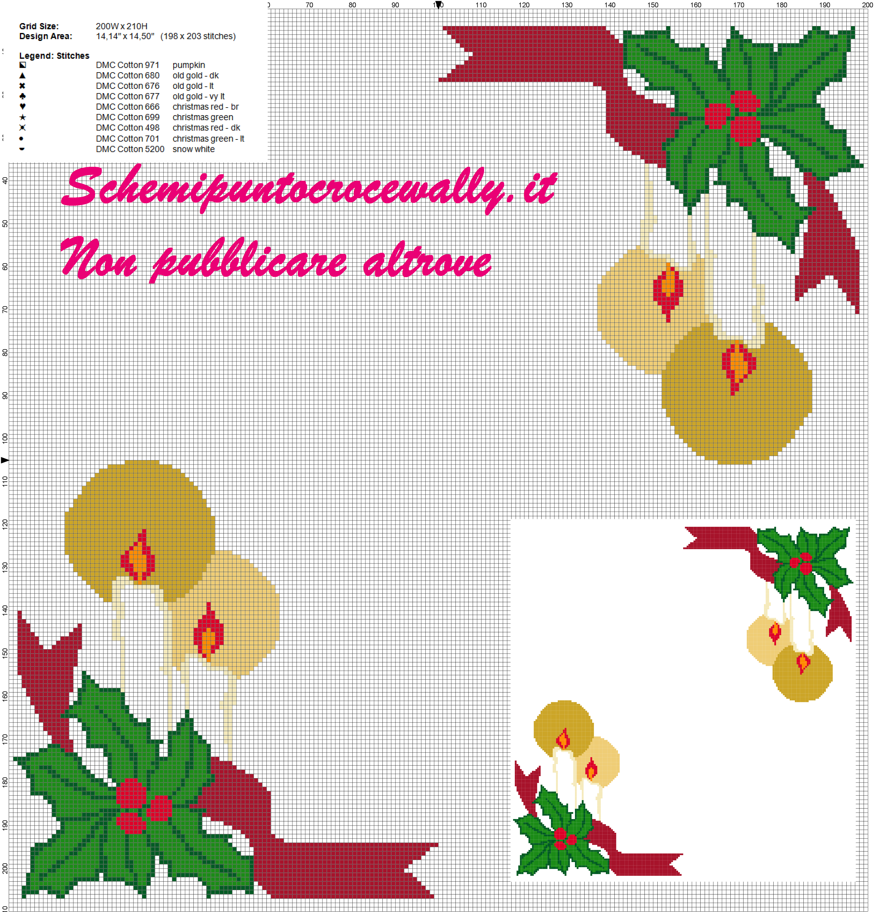 schema punto croce tovaglietta natalizia con candela