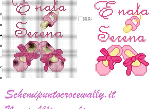 serena è nata con ciuccio e scarpette schema punto croce