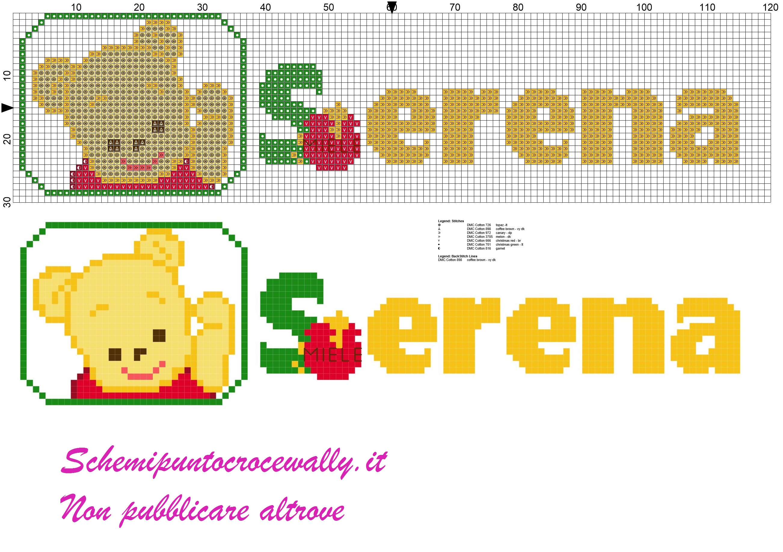 serena nome con baby winnie the pooh schema punto croce