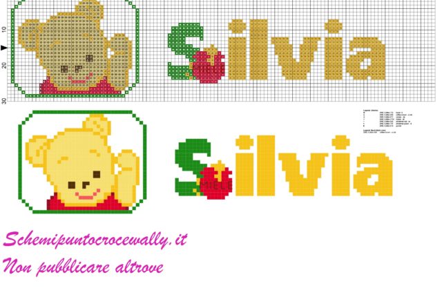 silvia nome con baby winnie the pooh schema punto croce