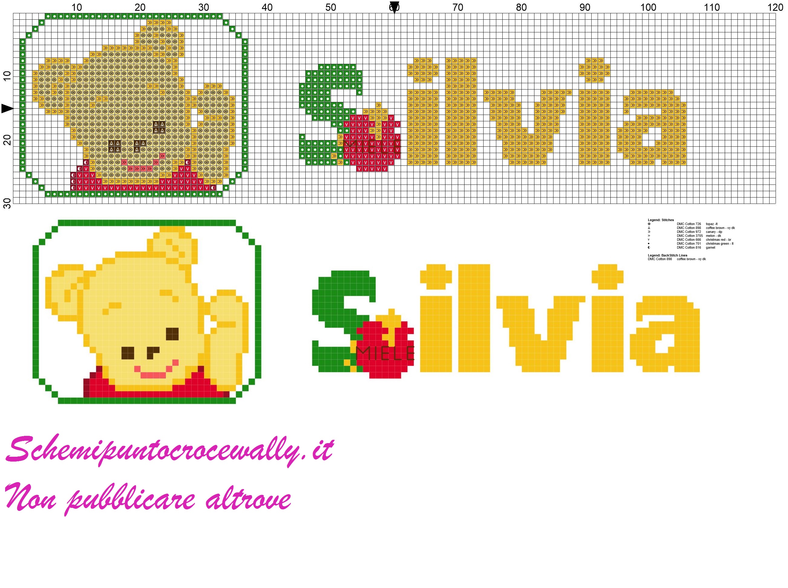 silvia nome con baby winnie the pooh schema punto croce