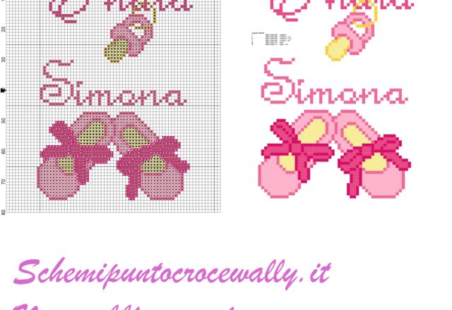 simona è nata con ciuccio e scarpette schema punto croce