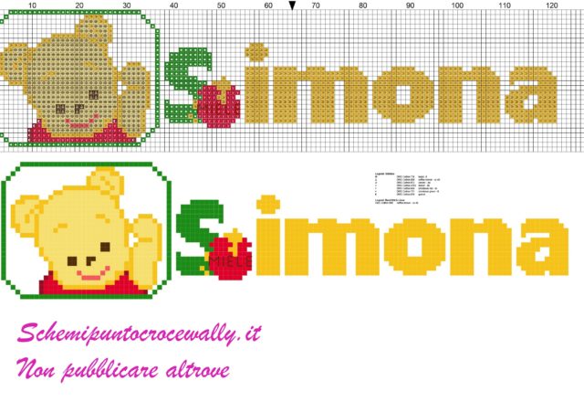 simona nome con baby winnie the pooh schema punto croce