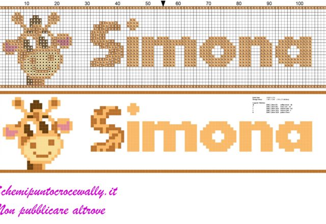 simona nome con giraffa schema punto croce