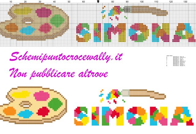 simona nome con tavolozza e colori schema punto croce