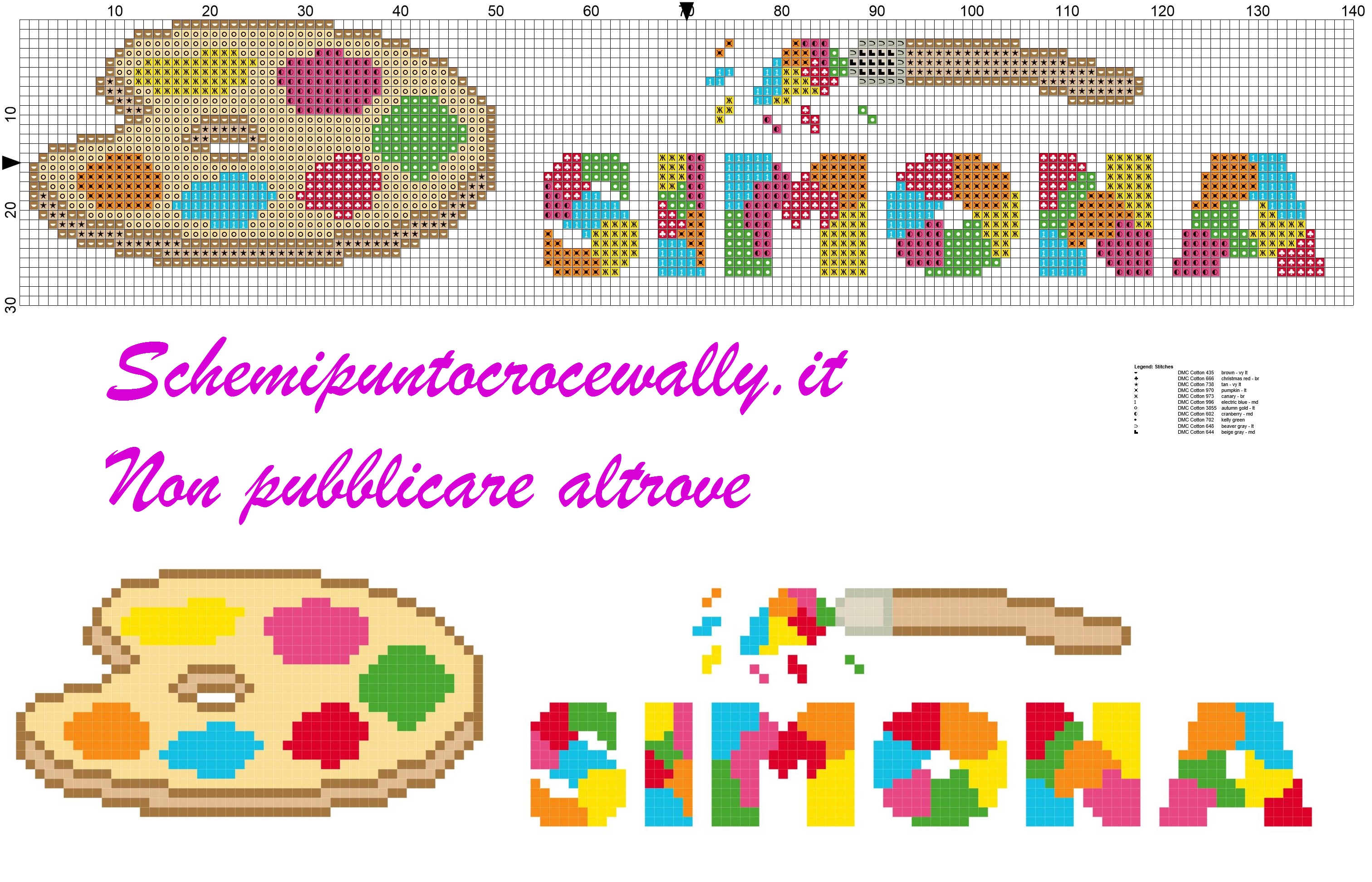 simona nome con tavolozza e colori schema punto croce