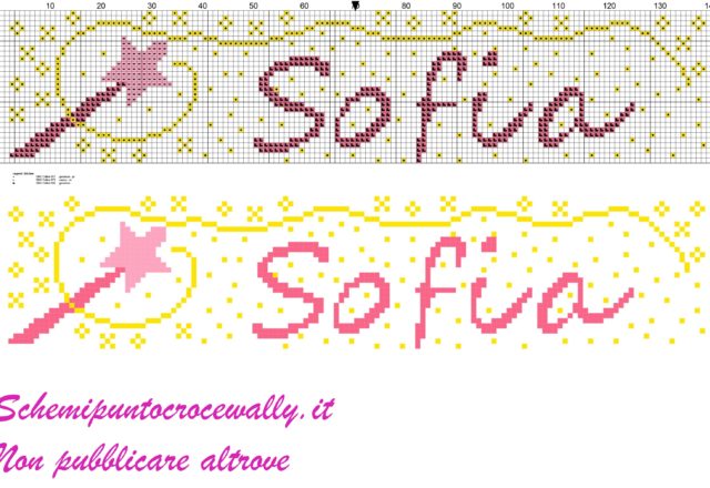 sofia nome con bacchetta magica schema punto croce
