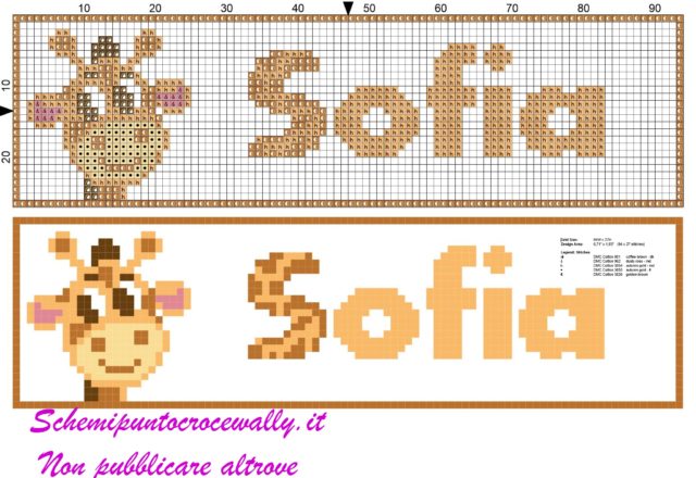 sofia nome con giraffa schema punto croce