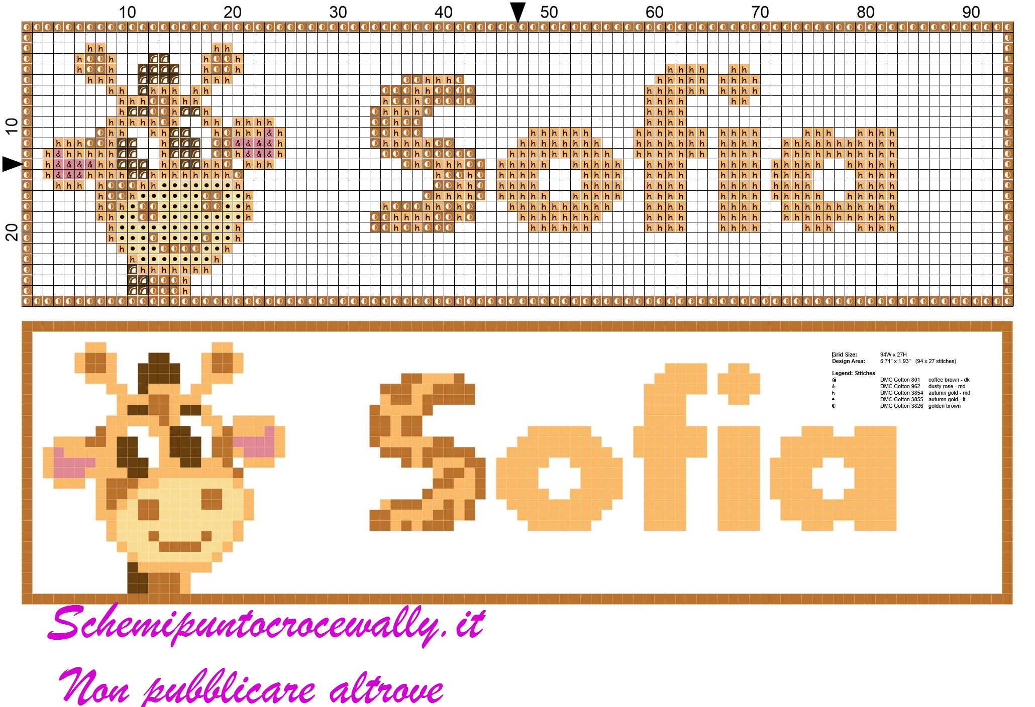 sofia nome con giraffa schema punto croce