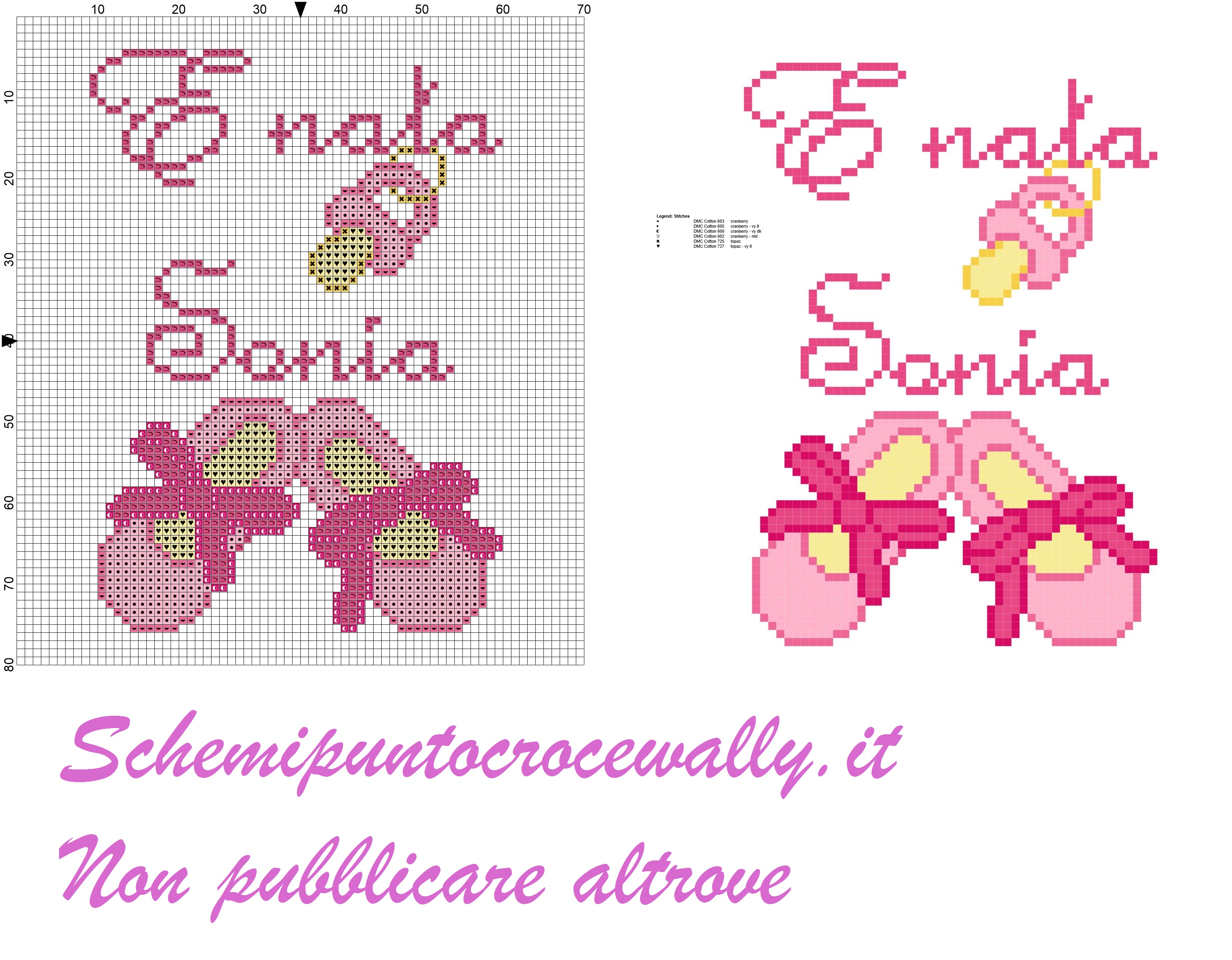 sonia è nata con ciuccio e scarpette schema punto croce