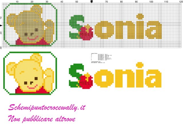 sonia nome con baby winnie the pooh schema punto croce