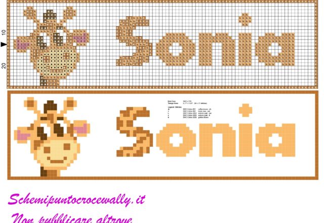 sonia nome con giraffa schema punto croce