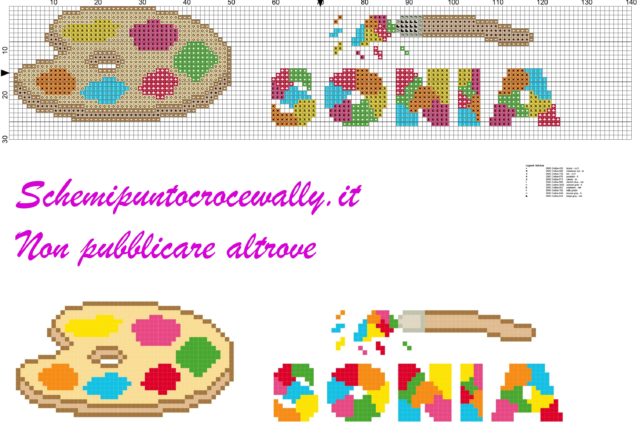 sonia nome con tavolozza e colori schema punto croce