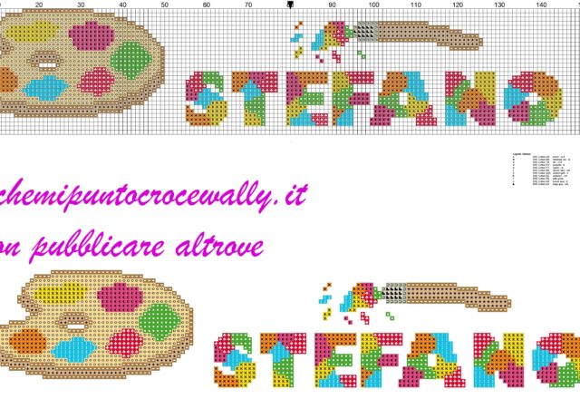 stefano nome con tavolozza e colori schema punto croce