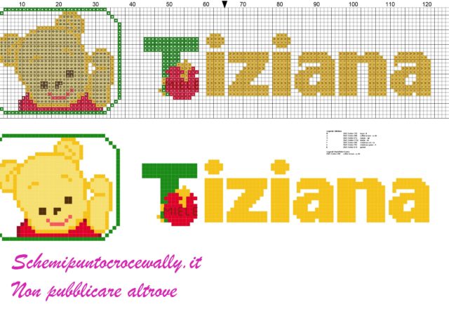 tiziana nome con baby winnie the pooh schema punto croce