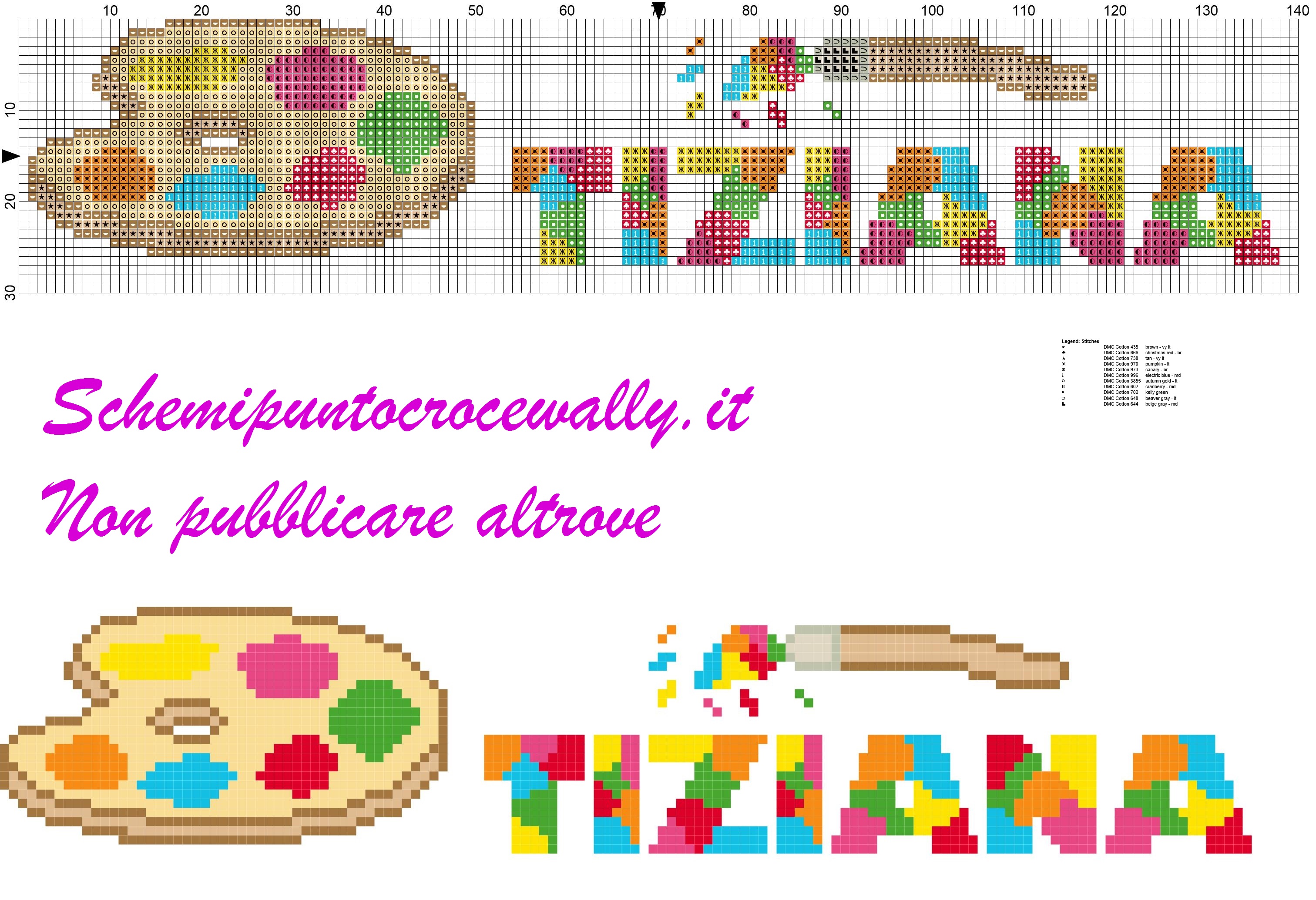 tiziana nome con tavolozza e colori schema punto croce