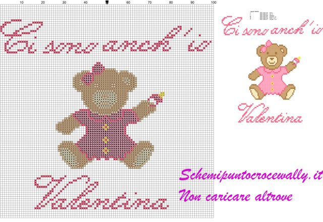 valentina ci sono anch’ io schema punto croce orsetta con vestitino