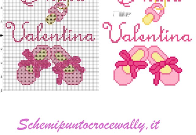 valentina è nata con ciuccio e scarpette schema punto croce