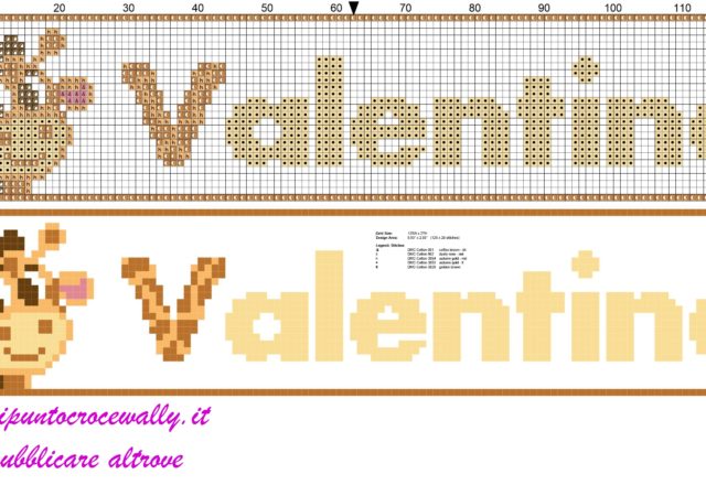 valentina nome con giraffa schema punto croce