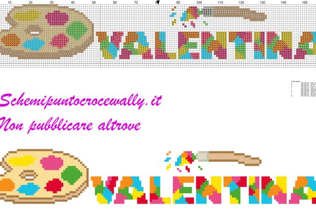 valentina nome con tavolozza e colori schema punto croce