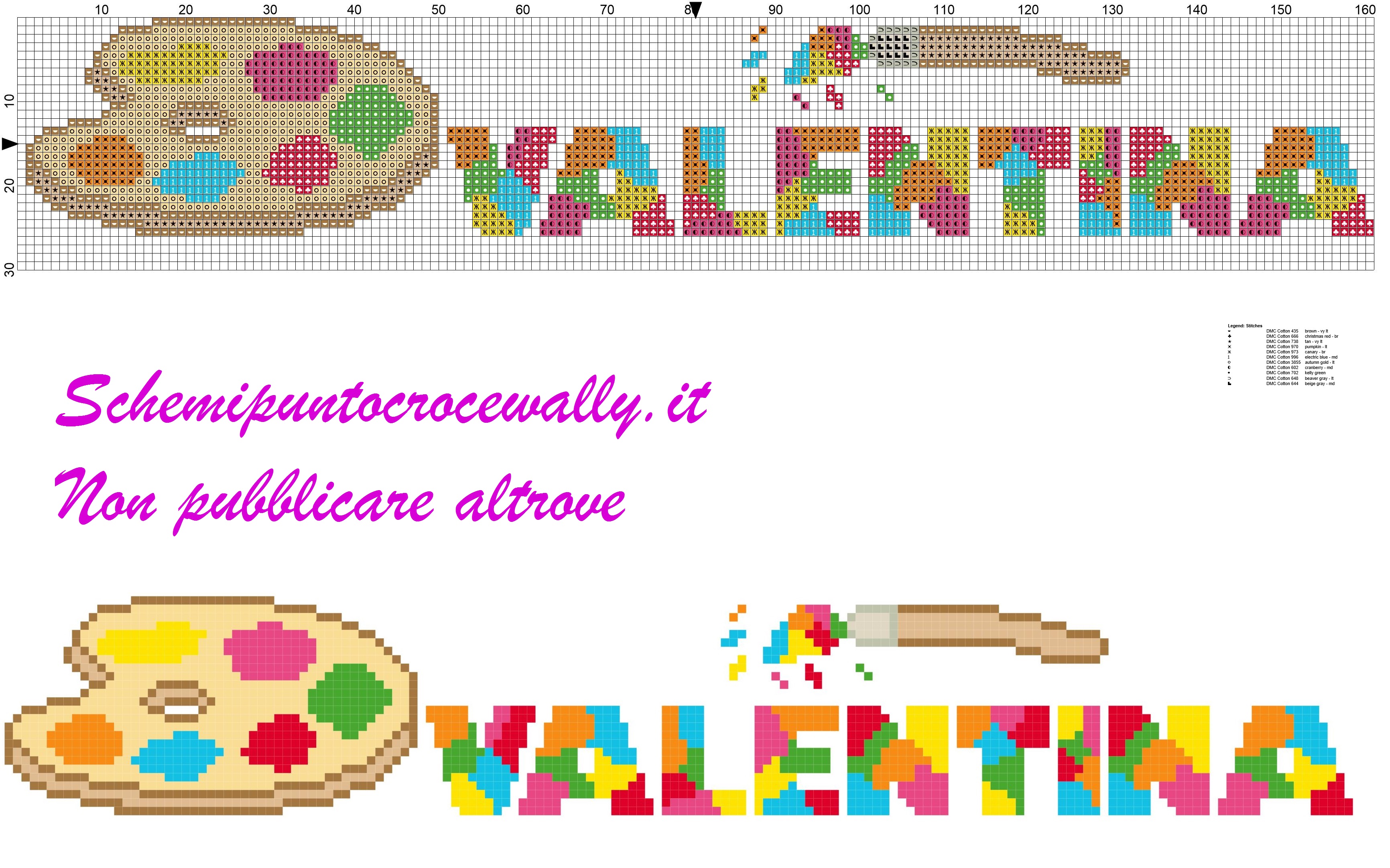 valentina nome con tavolozza e colori schema punto croce
