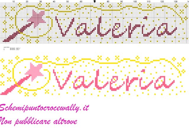 valeria nome con bacchetta magica schema punto croce