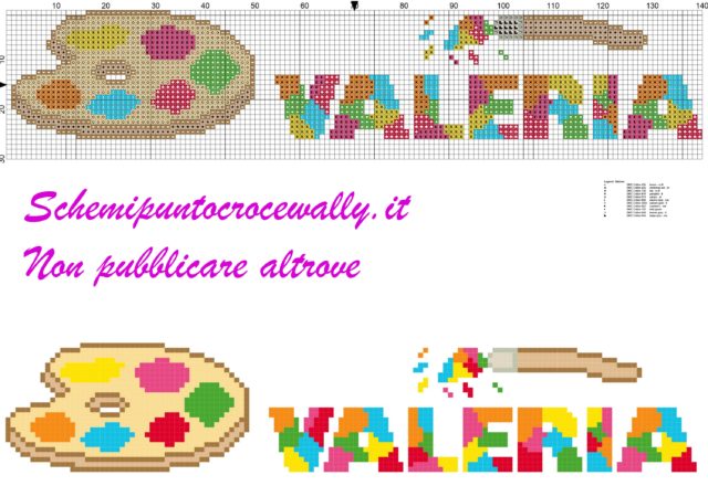 valeria nome con tavolozza e colori schema punto croce