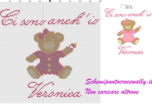 veronica ci sono anch’ io schema punto croce orsetta con vestitino