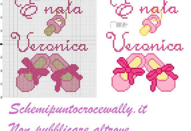 veronica con ciuccio e scarpette schema punto croce